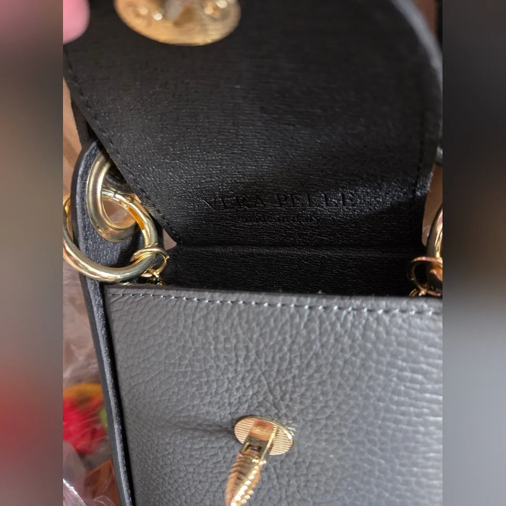 Black Leather Bag with Gold Insect Detail - Picture 4 of 6